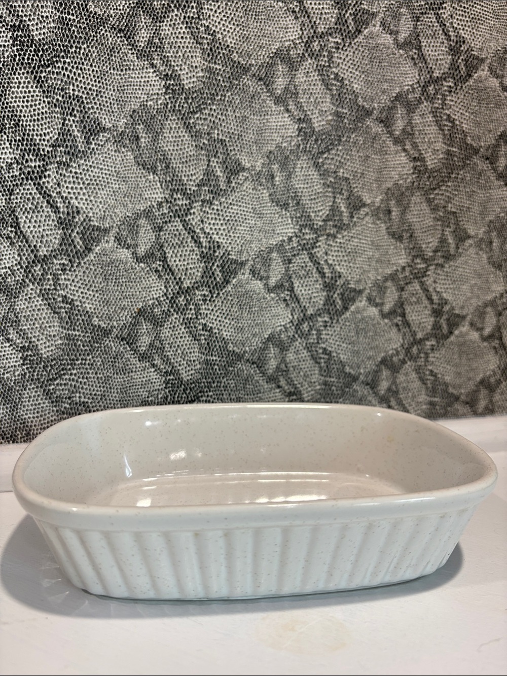 Vintage Speckled Stoneware Oval Mini Baking Dish Ribbed Casserole Made in Japan!